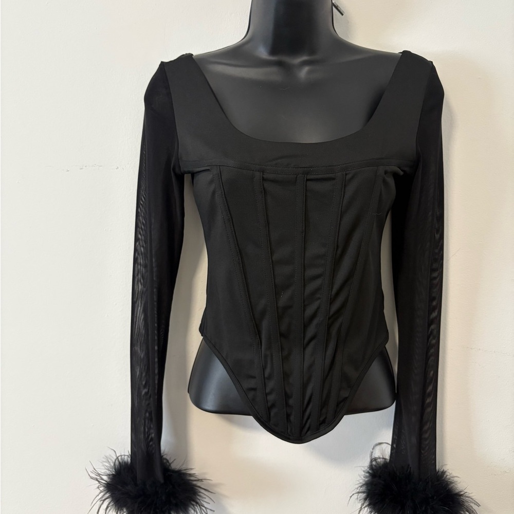Elegant Black Feather Cuff Top